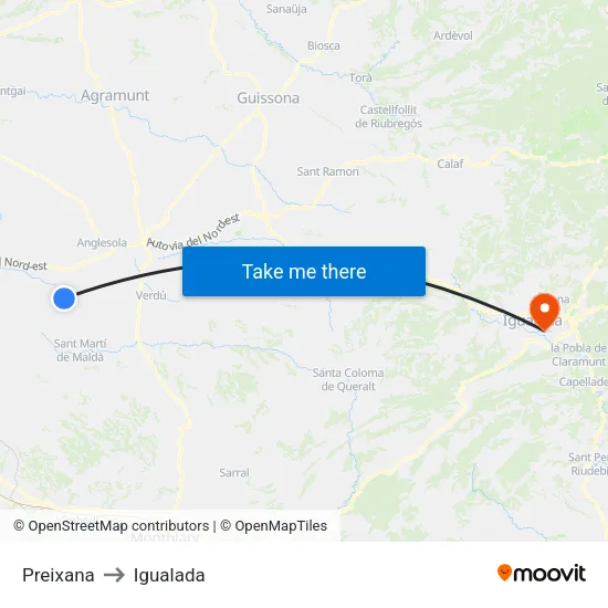 Preixana to Igualada map