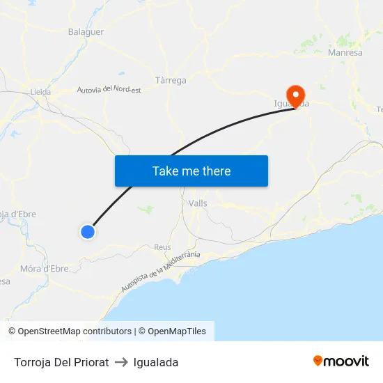 Torroja Del Priorat to Igualada map