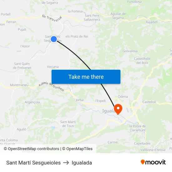 Sant Martí Sesgueioles to Igualada map
