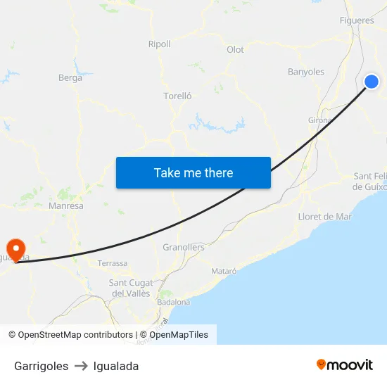 Garrigoles to Igualada map