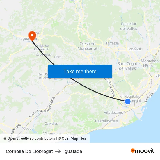 Cornellà De Llobregat to Igualada map