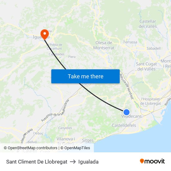 Sant Climent De Llobregat to Igualada map