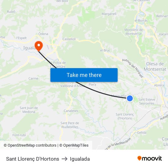 Sant Llorenç D'Hortons to Igualada map