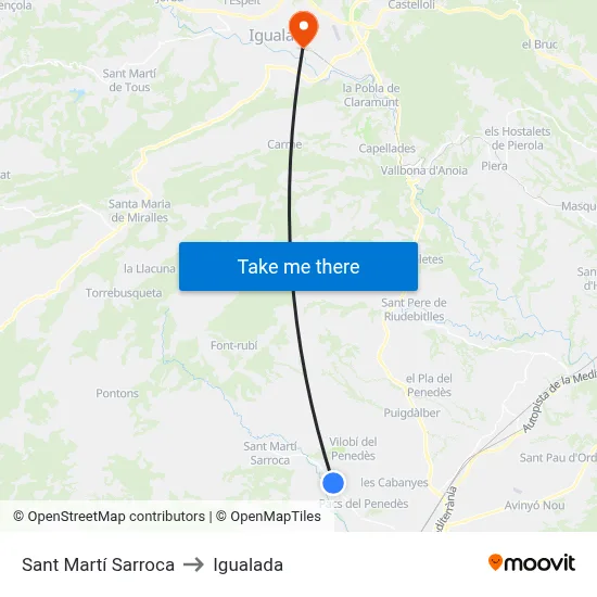 Sant Martí Sarroca to Igualada map