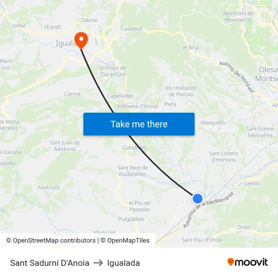 Sant Sadurní D'Anoia to Igualada map