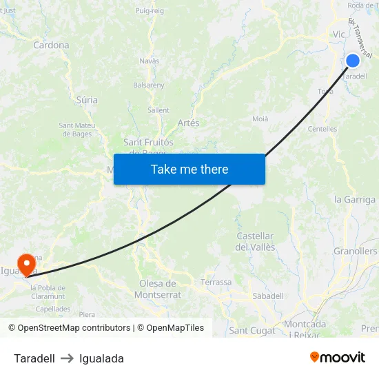 Taradell to Igualada map