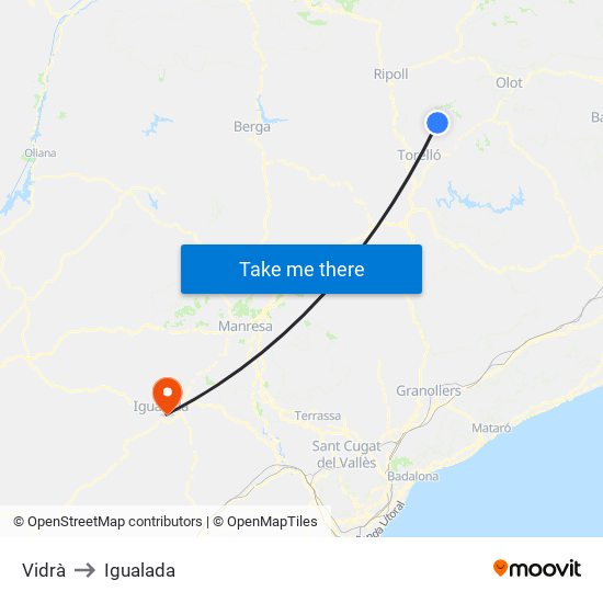 Vidrà to Igualada map