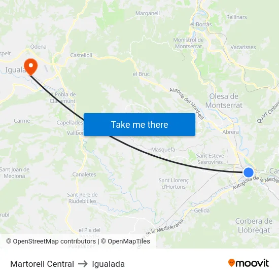 Martorell Central to Igualada map