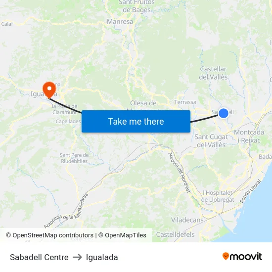 Sabadell Centre to Igualada map