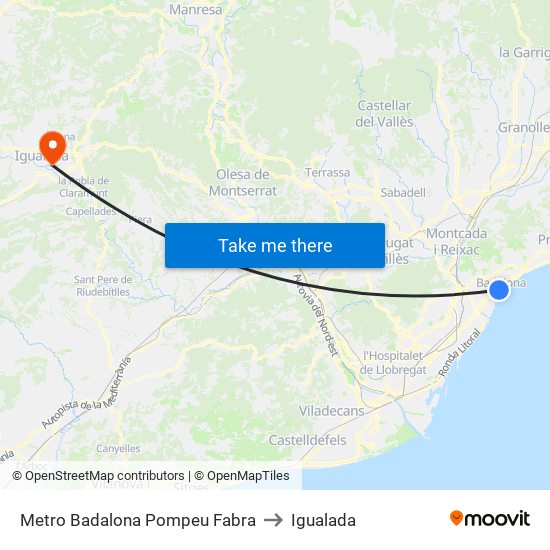 Metro Badalona Pompeu Fabra to Igualada map