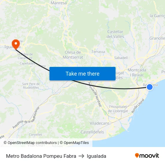 Metro Badalona Pompeu Fabra to Igualada map