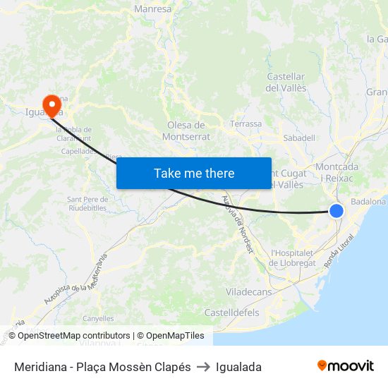Meridiana - Plaça Mossèn Clapés to Igualada map