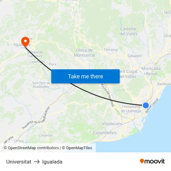 Universitat to Igualada map