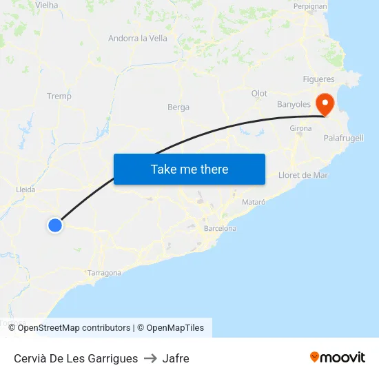 Cervià De Les Garrigues to Jafre map