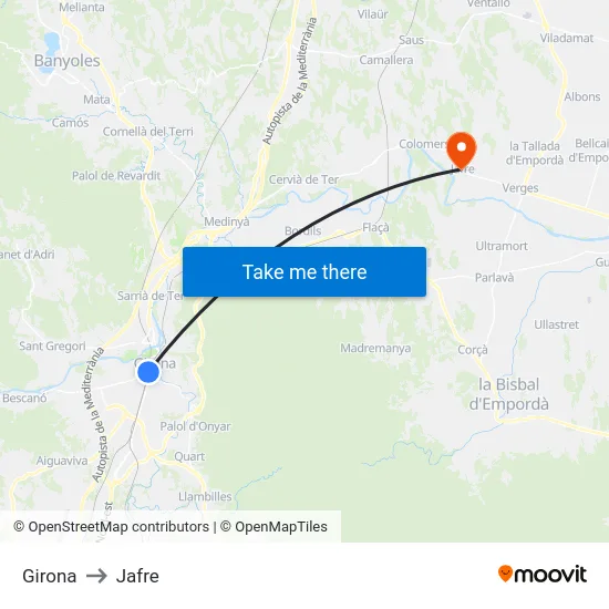 Girona to Jafre map