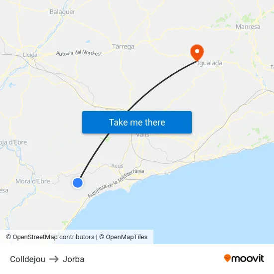 Colldejou to Jorba map