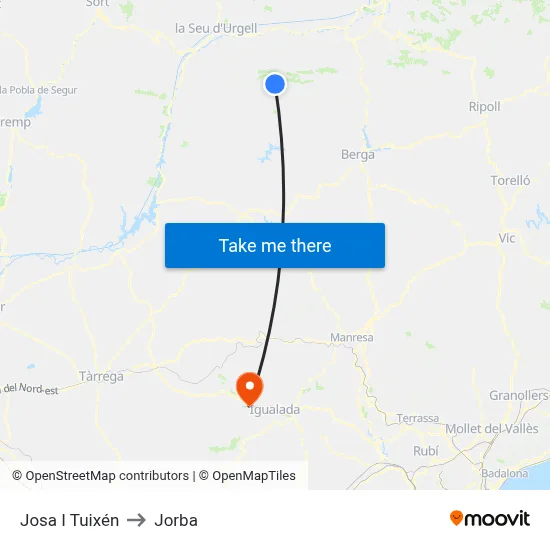 Josa I Tuixén to Jorba map