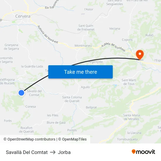 Savallà Del Comtat to Jorba map