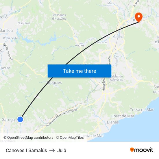 Cànoves I Samalús to Juià map