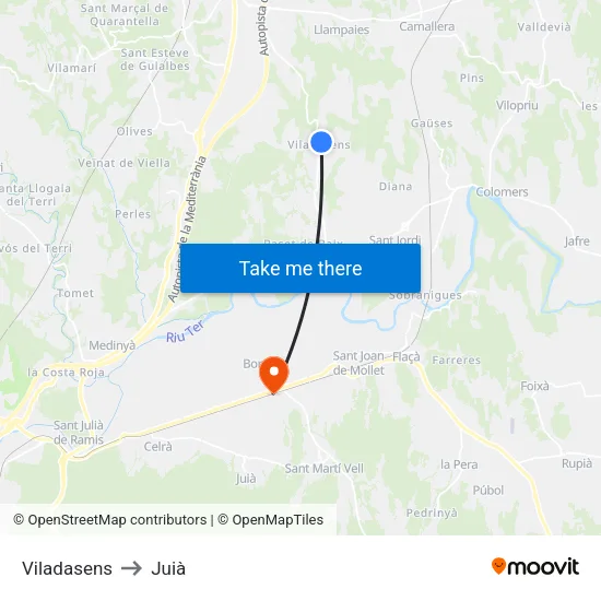 Viladasens to Juià map