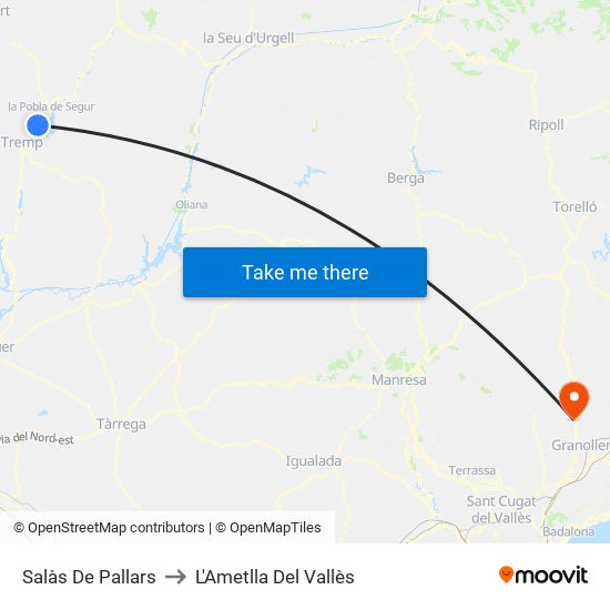 Salàs De Pallars to L'Ametlla Del Vallès map