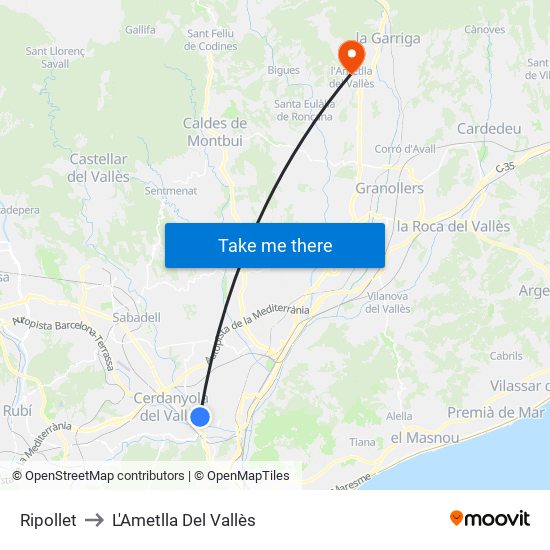 Ripollet to L'Ametlla Del Vallès map
