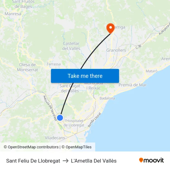 Sant Feliu De Llobregat to L'Ametlla Del Vallès map