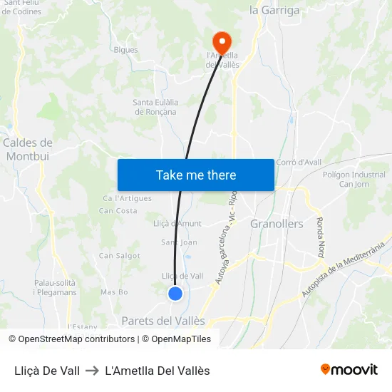 Lliçà De Vall to L'Ametlla Del Vallès map