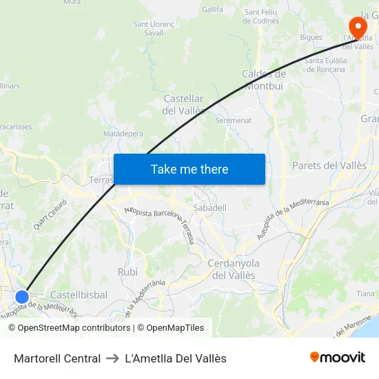 Martorell Central to L'Ametlla Del Vallès map