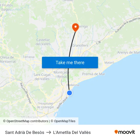 Sant Adrià De Besòs to L'Ametlla Del Vallès map
