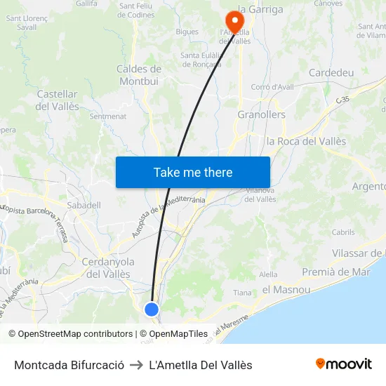 Montcada Bifurcació to L'Ametlla Del Vallès map