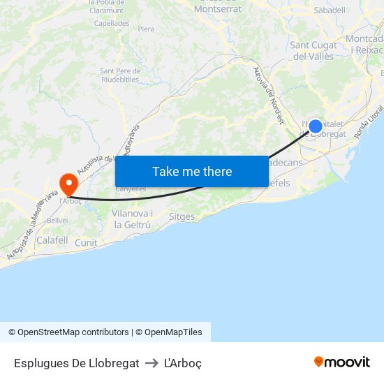 Esplugues De Llobregat to L'Arboç map