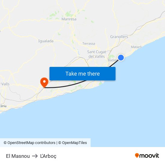 El Masnou to L'Arboç map