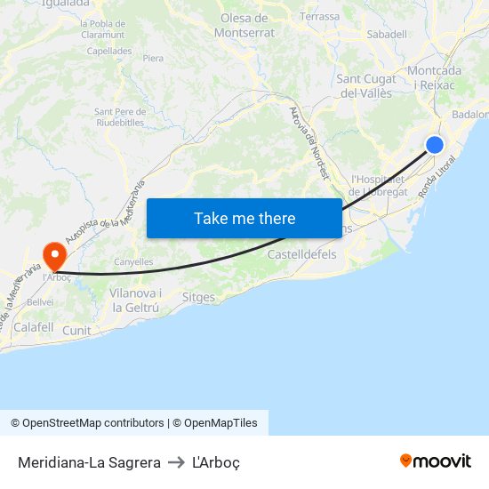 Meridiana-La Sagrera to L'Arboç map