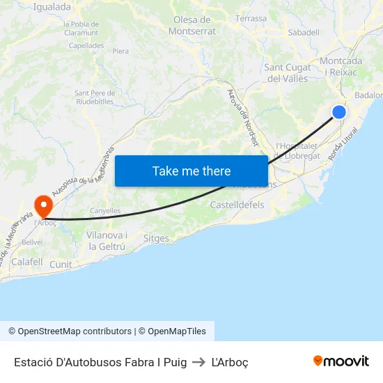 Estació D'Autobusos Fabra I Puig to L'Arboç map