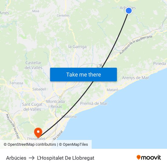 Arbúcies to L'Hospitalet De Llobregat map