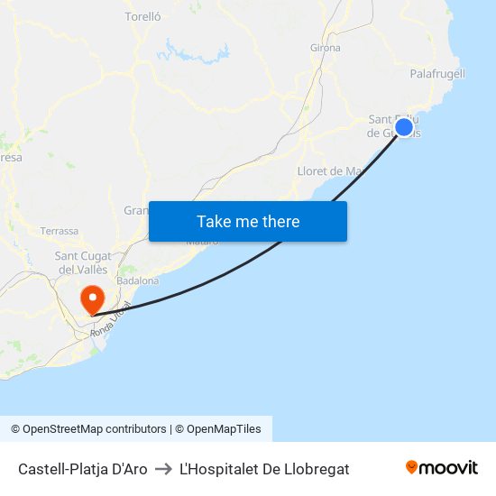 Castell-Platja D'Aro to L'Hospitalet De Llobregat map