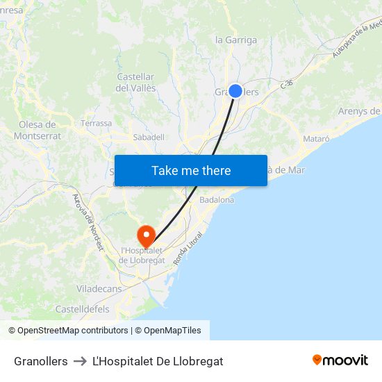 Granollers to L'Hospitalet De Llobregat map