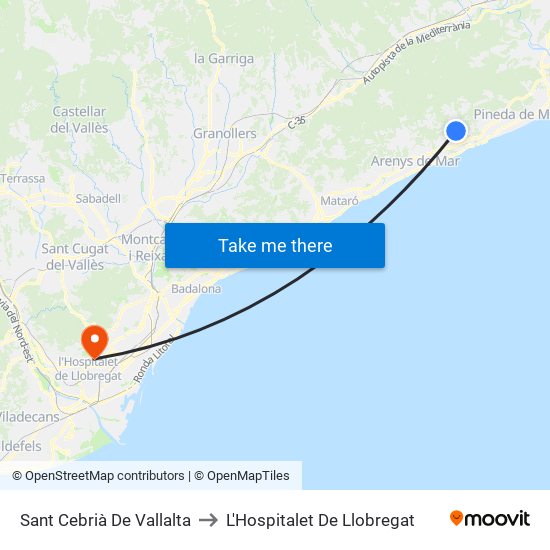 Sant Cebrià De Vallalta to L'Hospitalet De Llobregat map