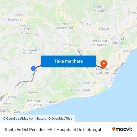 Santa Fe Del Penedès to L'Hospitalet De Llobregat map