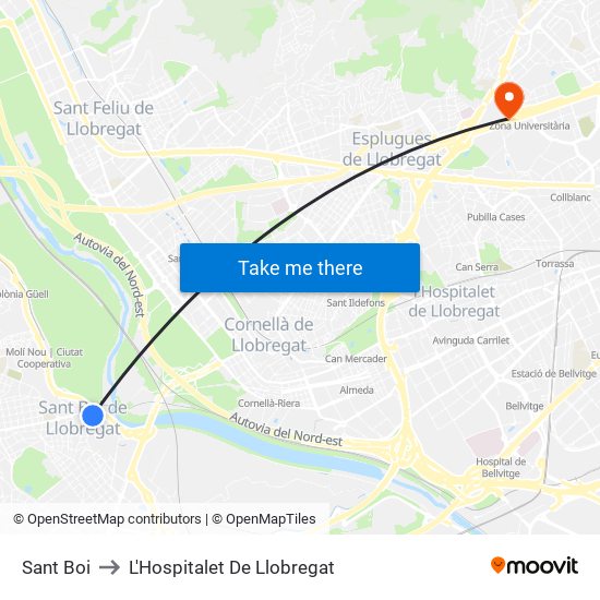 Sant Boi to L'Hospitalet De Llobregat map