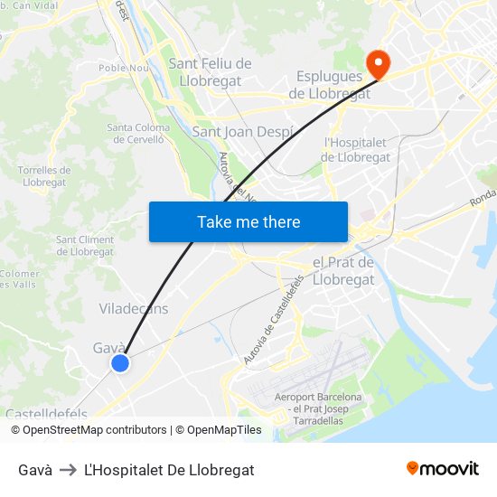 Gavà to L'Hospitalet De Llobregat map