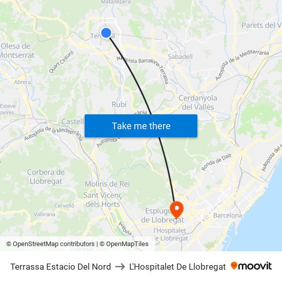 Terrassa Estacio Del Nord to L'Hospitalet De Llobregat map