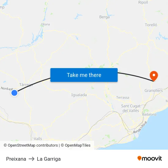 Preixana to La Garriga map