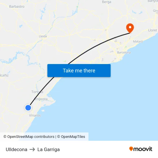 Ulldecona to La Garriga map