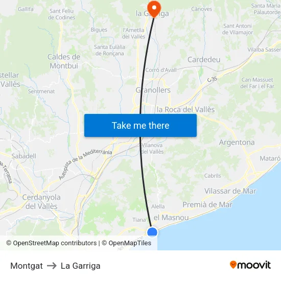 Montgat to La Garriga map