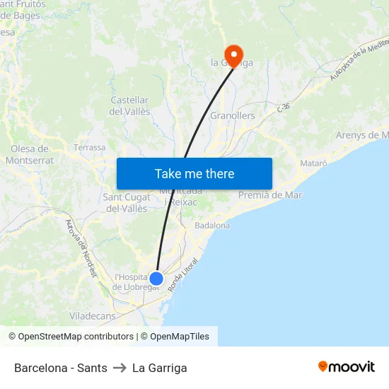 Barcelona - Sants to La Garriga map