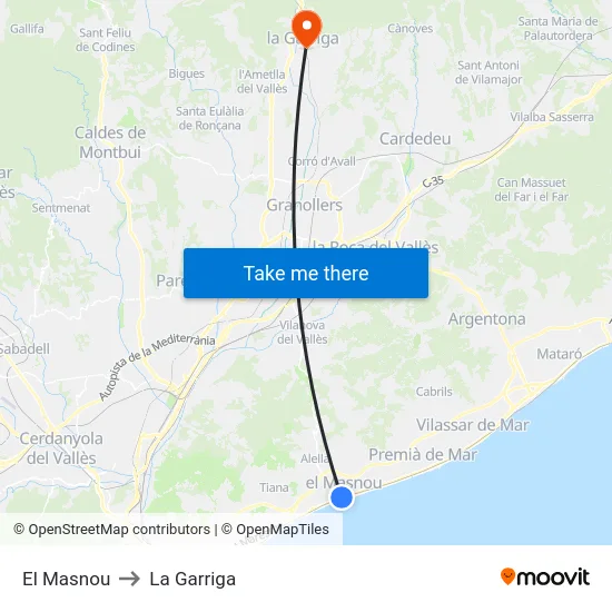 El Masnou to La Garriga map