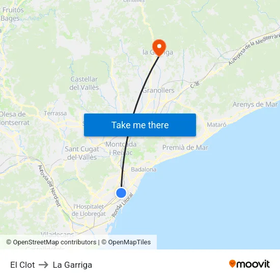 El Clot to La Garriga map
