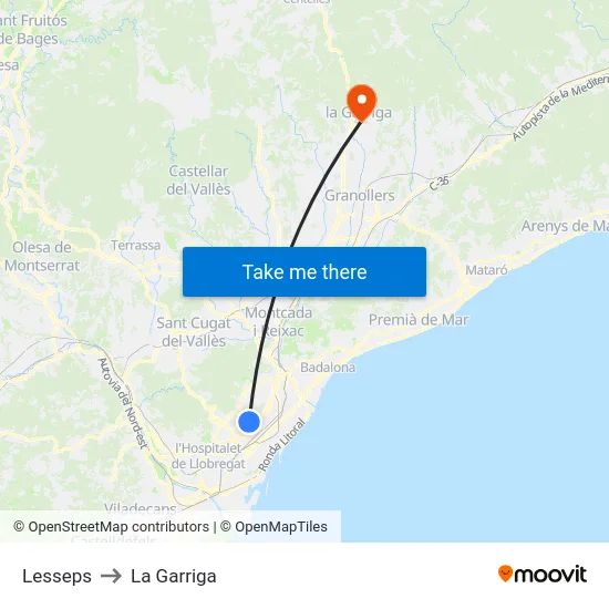 Lesseps to La Garriga map